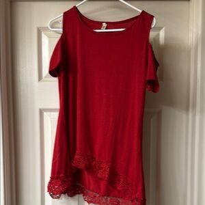 Elegant Red Cold Shoulder Top